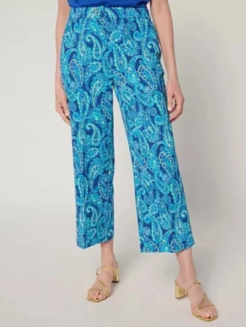 Isaac Mizrahi On-the-Go Crepe Straight Leg Pants-Blue Paisley-Petite Med-A689472